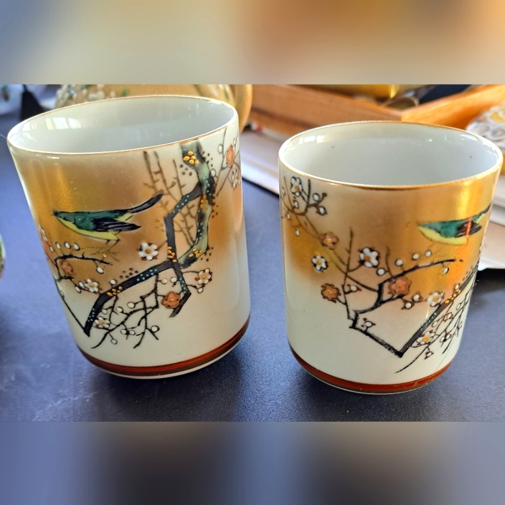 Japanese Hand Painted Textured Ceramic Tea Cups